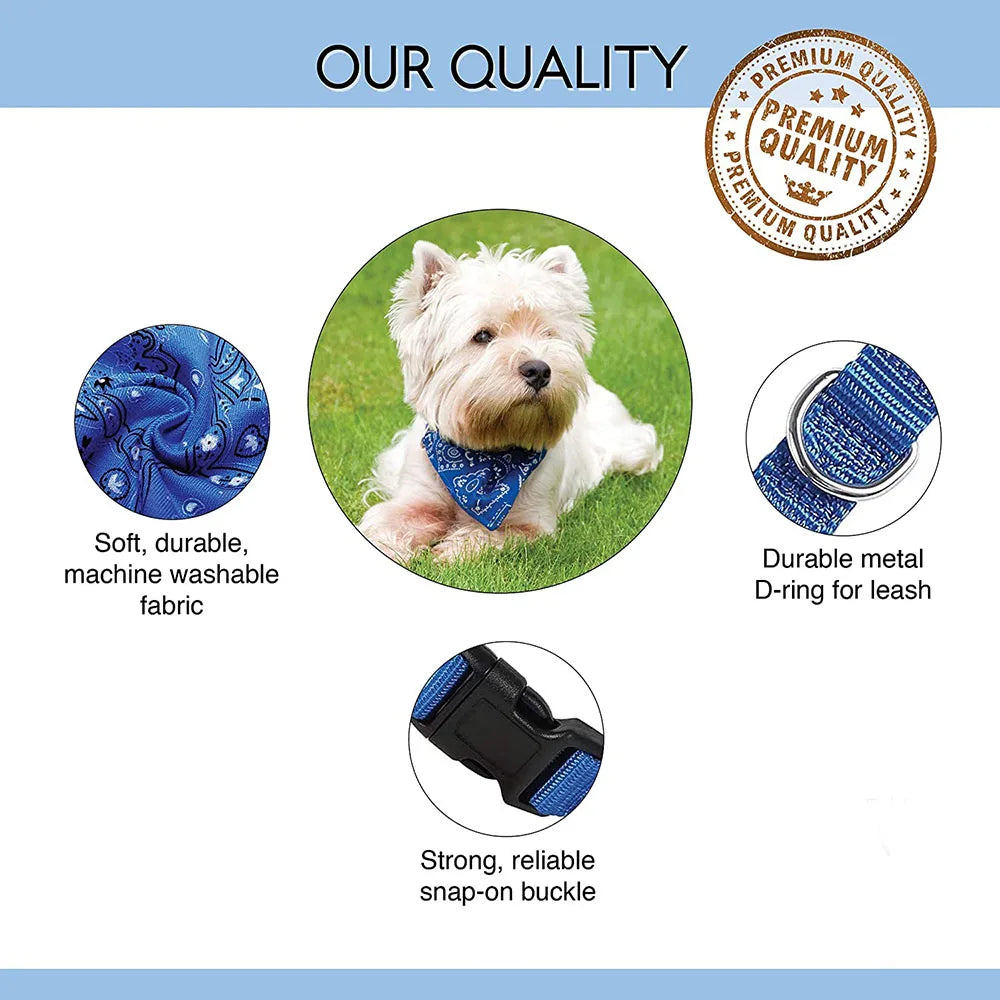 Dog Bandana Collar Scarf Adj Handkerchief for Puppy and Cat S M L Size Dogs