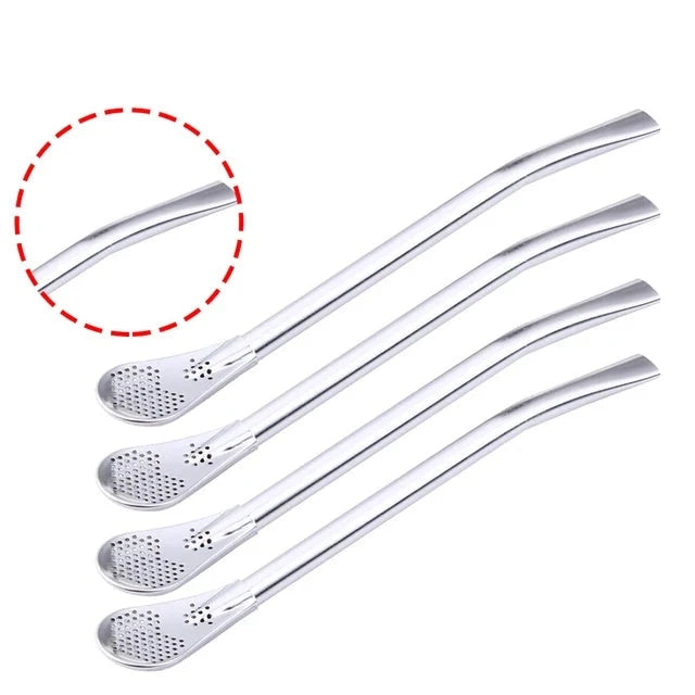 Drinking Straw Filter Handmade Stainless Steel Drinking Straw Spoon Tea Filter Grass Matte Tea Straws Bulb Pumpkin Reusable Tea