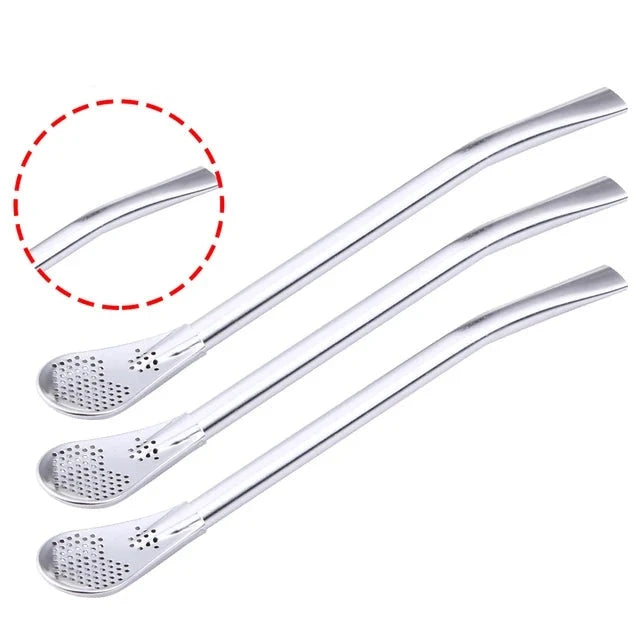 Drinking Straw Filter Handmade Stainless Steel Drinking Straw Spoon Tea Filter Grass Matte Tea Straws Bulb Pumpkin Reusable Tea