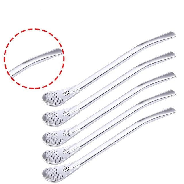 Drinking Straw Filter Handmade Stainless Steel Drinking Straw Spoon Tea Filter Grass Matte Tea Straws Bulb Pumpkin Reusable Tea