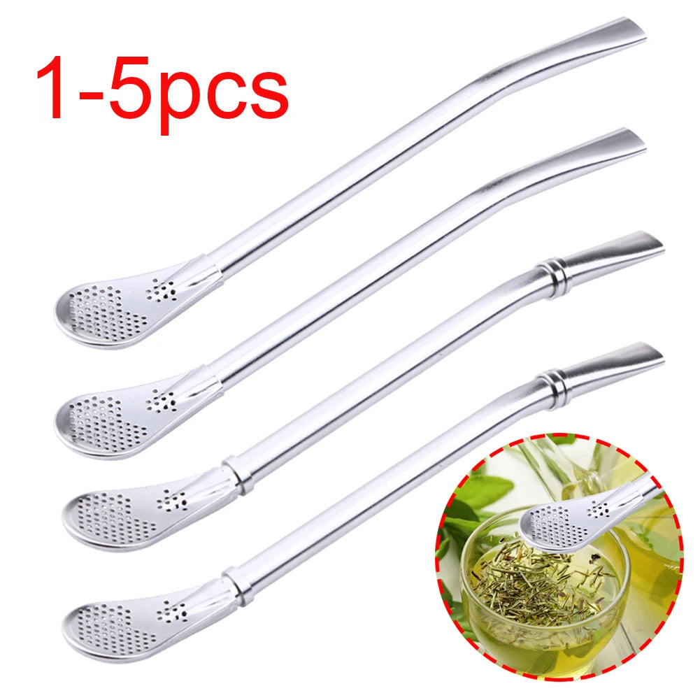 Drinking Straw Filter Handmade Stainless Steel Drinking Straw Spoon Tea Filter Grass Matte Tea Straws Bulb Pumpkin Reusable Tea