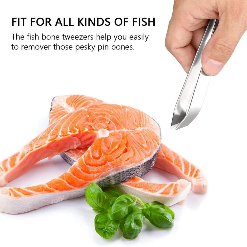 Fish Bone Tweezers Stainless Steel Flat and Slant Tweezers Pliers Remover Tools (4.6&quot;) Kitchen Food Gadgets Seafood Tools