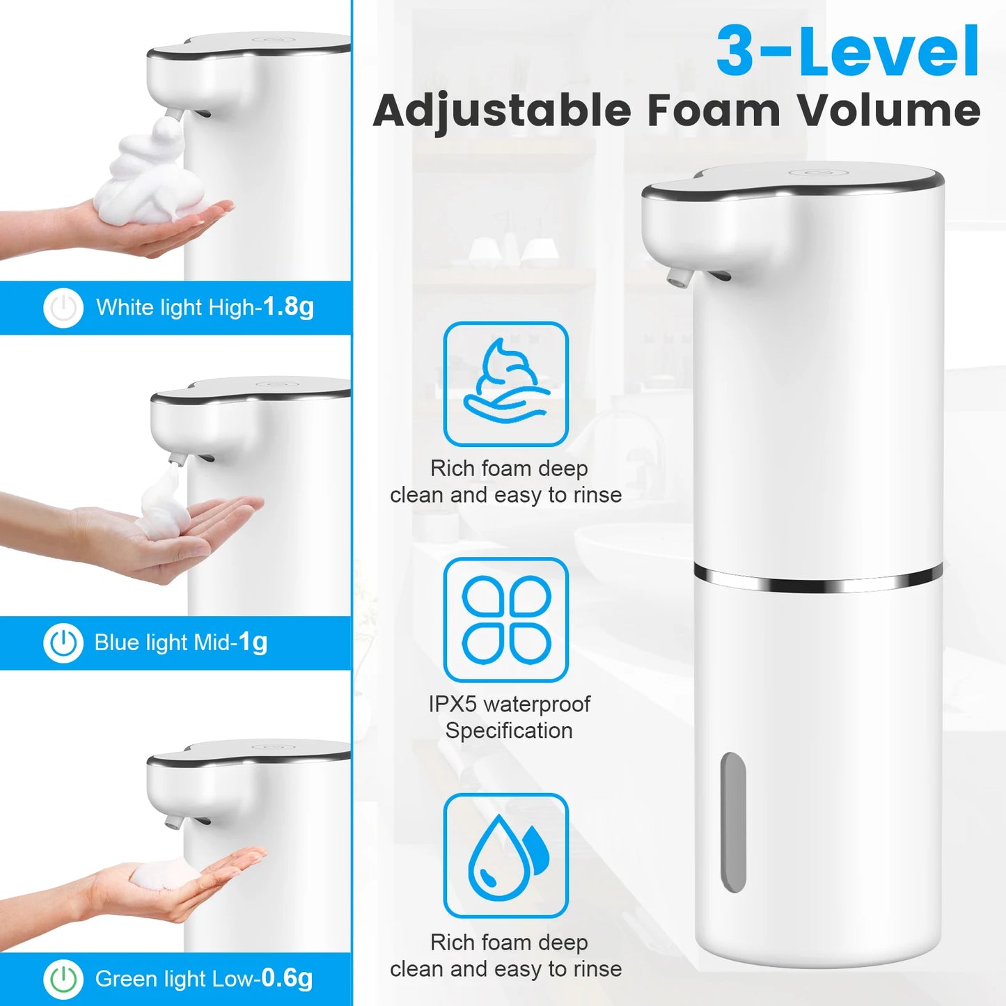 Distributeur automatique de savon en mousse, capteur sans contact, USB, Machine intelligente à mousse, pompe distributrice de savon liquide à infrarouge de 300ML, désinfectant pour les mains