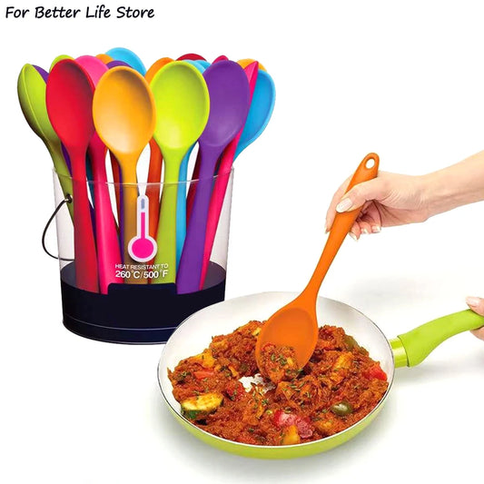 For Better Life 1Pc Soft Silicone Spoon Stirring  Long Handle Tableware Cooking Utensils Ladle Kitchen Accessories