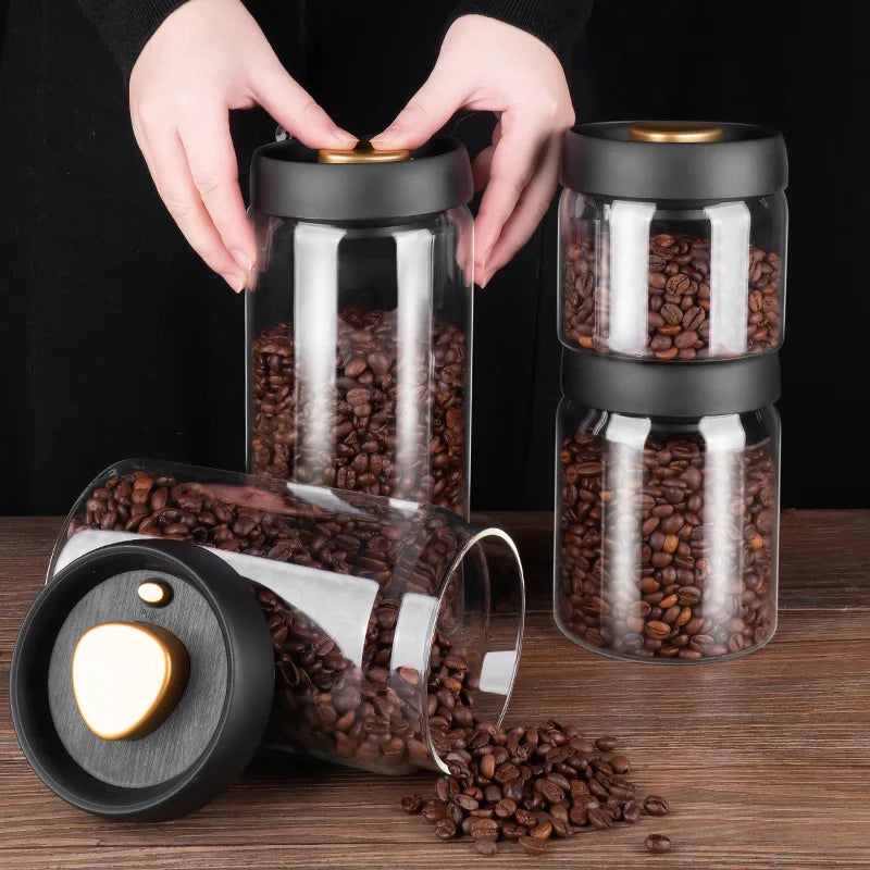 GIANXI Vacuum Sealed Jug Coffee Beans Glass Airtight Canister Food Grains Candy Keep Fresh Storage Jar Kitchen Accessories