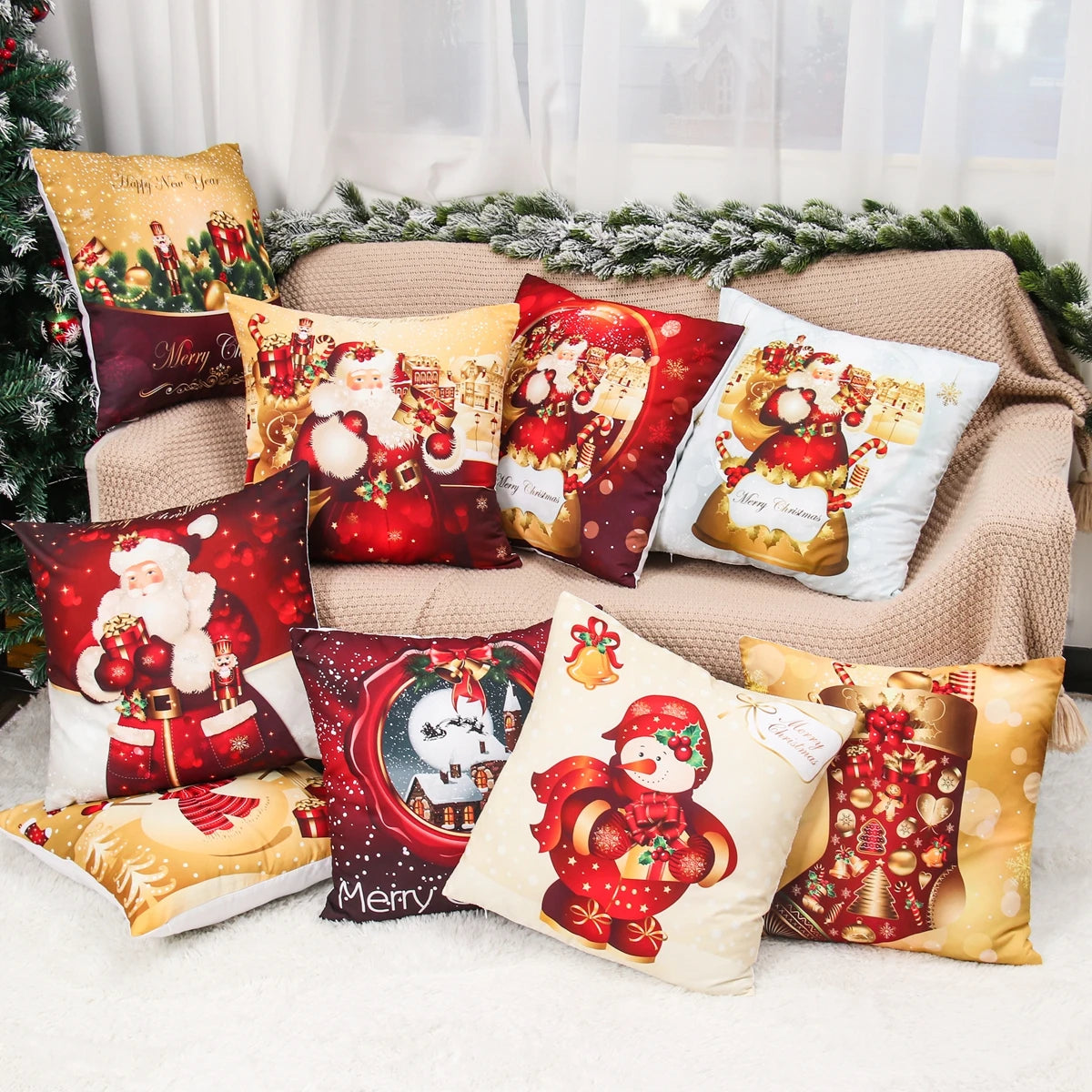 Santa Claus Cushion Cover Decoration for Home 2024 Gift Ornaments New Year 2025