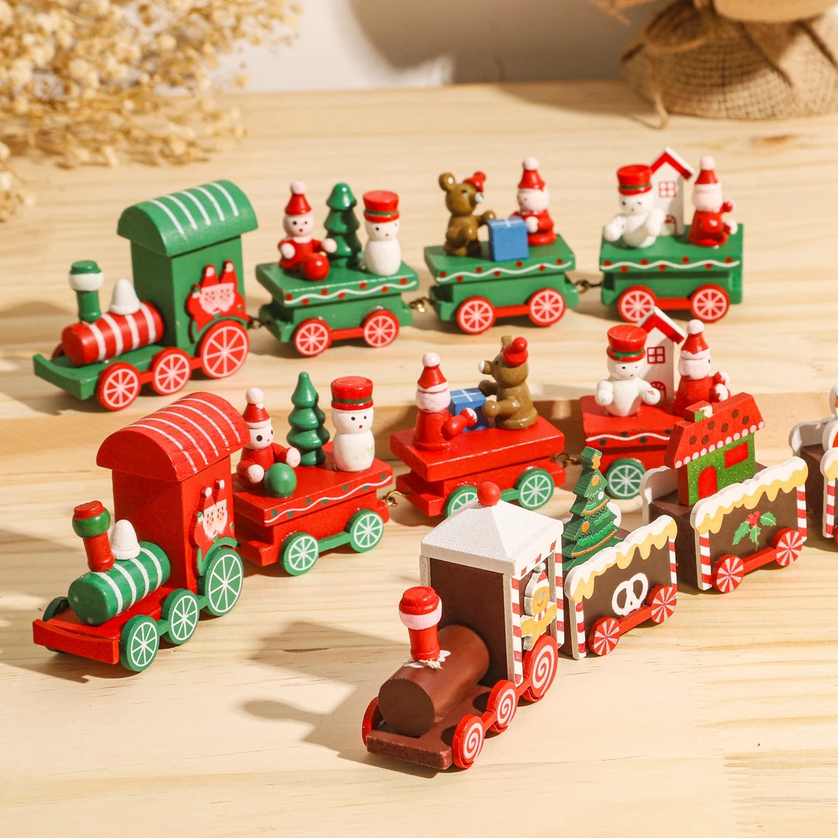 Christmas Wooden Train Merry Christmas Decoration for Home 2024 Christmas Ornaments Navidad Xmas Gift New Year 2025