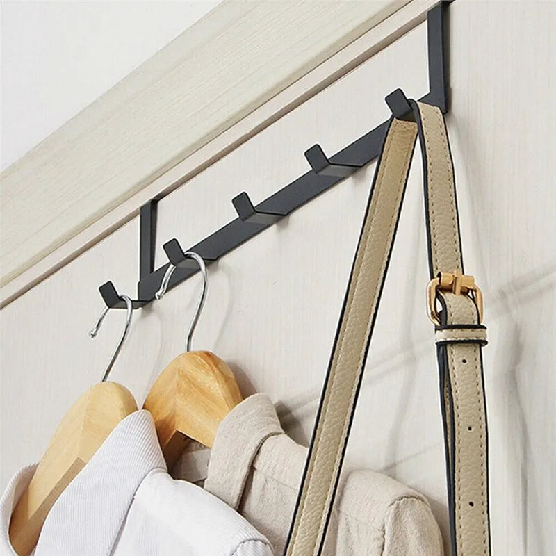 Hooks Over The Door 5 Hooks Home Bathroom Organizer Rack Clothes Coat Hat Towel Hanger Bathroom Kitchen Accessories