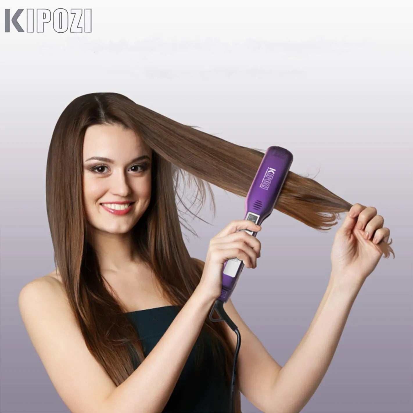 KIPOZI Professional Titanium Flat Iron Hair Straightener with Digital LCD Display Dual Voltage Instant Heating Curling Iron