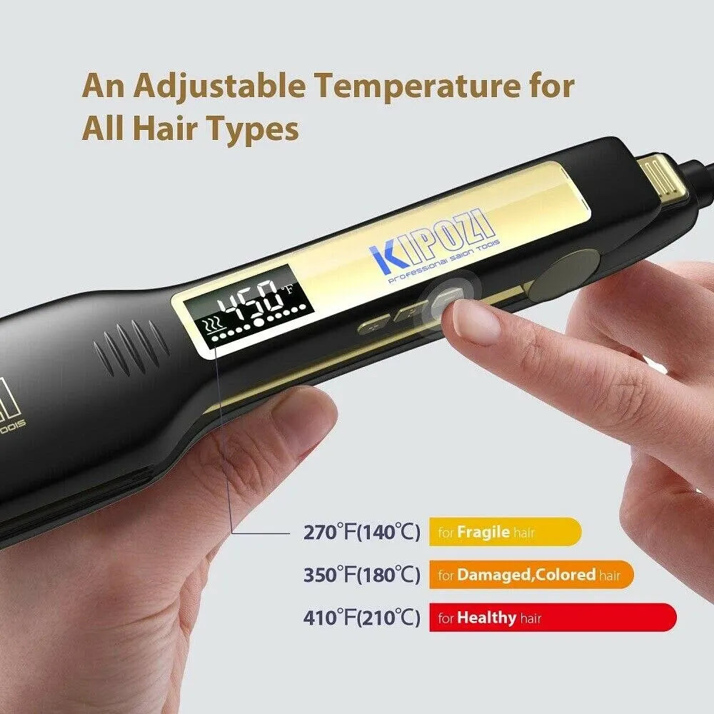 KIPOZI Professional Titanium Flat Iron Hair Straightener with Digital LCD Display Dual Voltage Instant Heating Curling Iron