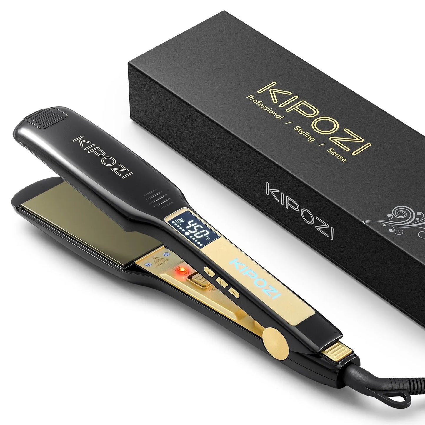 Plancha de pelo profesional KIPOZI de titanio con pantalla LCD Digital, rizador de calentamiento instantáneo de doble voltaje