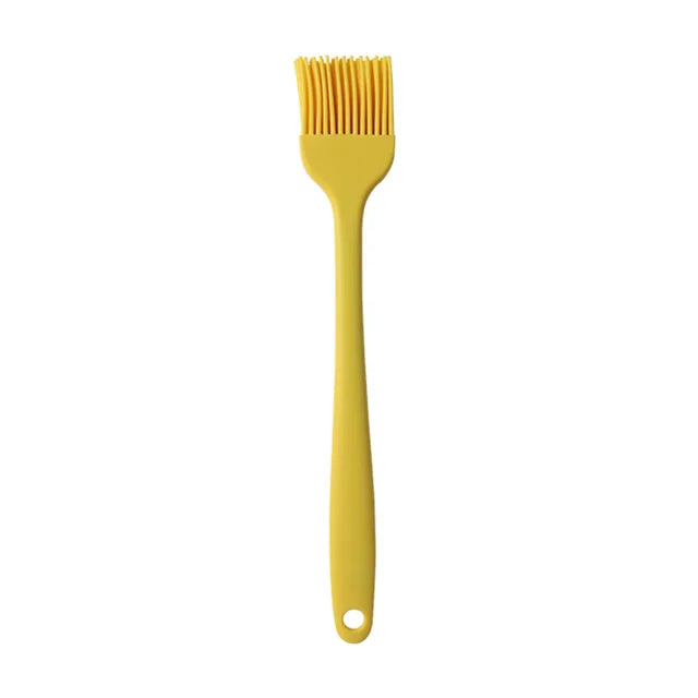 Brosse à huile en silicone avec manche en plastique pour barbecue et pâtisserie, résistante aux hautes températures.