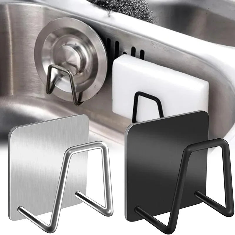 Soporte para esponjas de cocina, esponjas de fregadero de acero inoxidable, escurridor, soporte de almacenamiento autoadhesivo, ganchos de pared, organizador de cocina