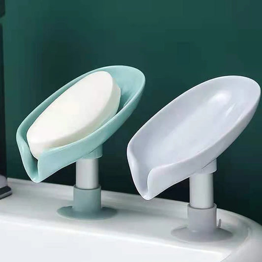 Leaf Shape Soap Tray PP Soap Box Non-slip Drain Soap Dish With Suction Cup Sponge Soap Holder Bathroom Accessories