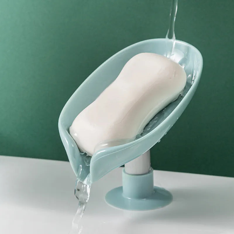 Leaf Shape Soap Tray PP Soap Box Non-slip Drain Soap Dish With Suction Cup Sponge Soap Holder Bathroom Accessories