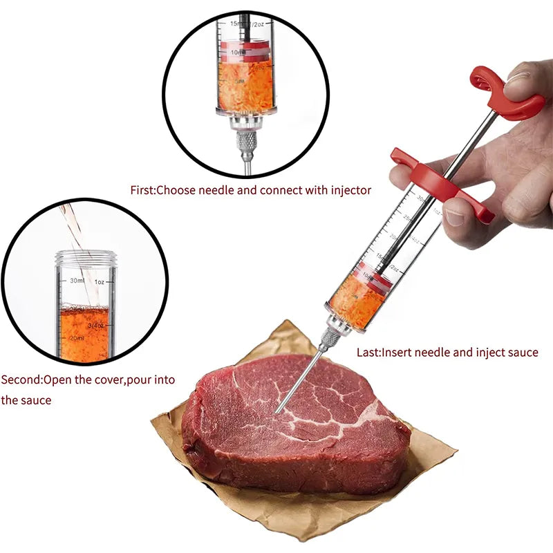 Meat Injector Syringe BBQ Grill Turkey Kit