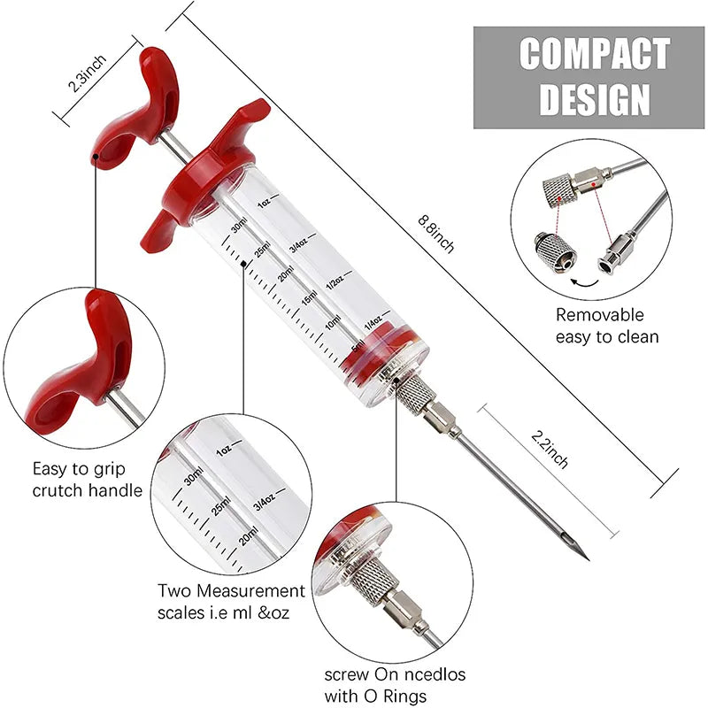 Meat Injector Syringe BBQ Grill Turkey Kit