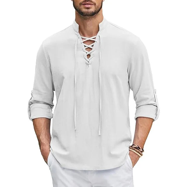 Men's Renaissance Shirt Pirate Medieval Viking top Cotton Linen Shirts Men Long Sleeved Halloween Costume