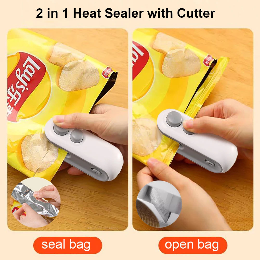 Mini scelleuse de sacs en plastique, Rechargeable 2 en 1, thermoscelleuse avec Cutter, Machine à sceller thermique Portable pour sacs en plastique