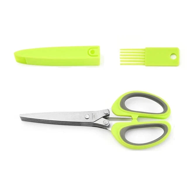 Multi-Layer Scissor Stainless Steel Kitchen Scissor Green Onion Scissor Herb Cutting Shear With Safe Cover Vegetable Meat Shear