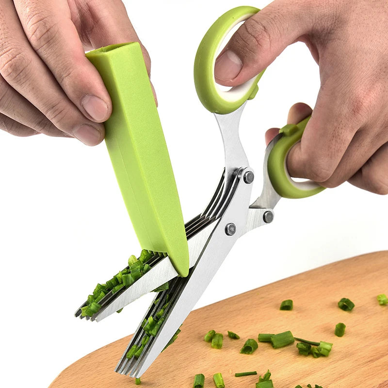 Multi-Layer Scissor Stainless Steel Kitchen Scissor Green Onion Scissor Herb Cutting Shear With Safe Cover Vegetable Meat Shear