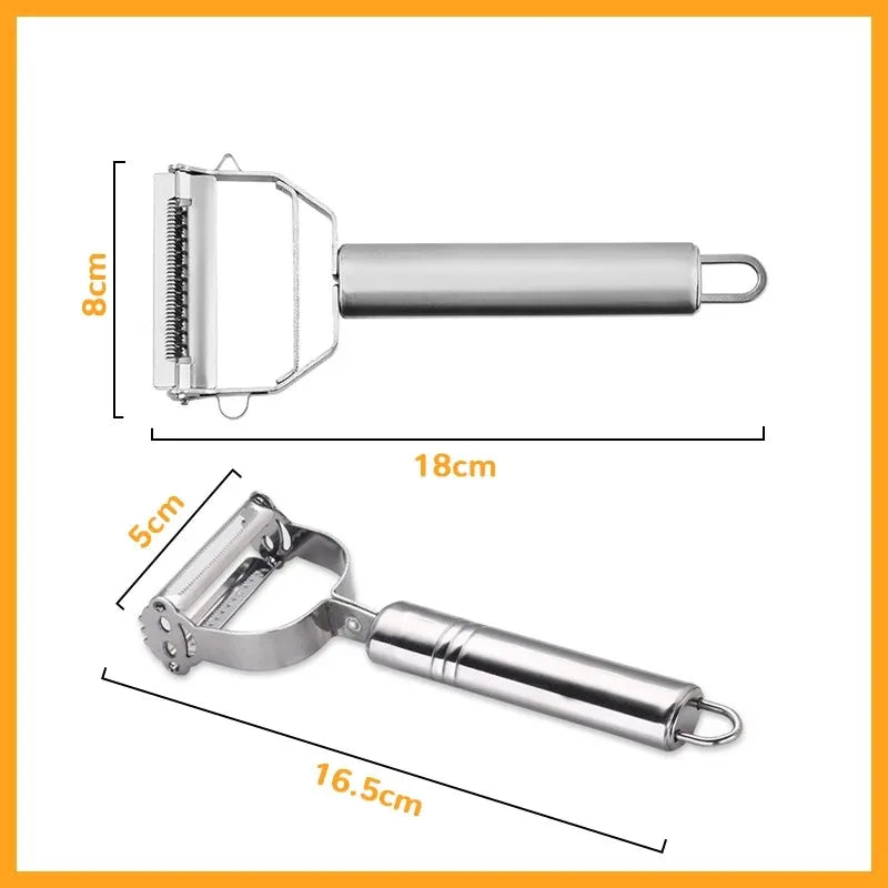 Pelador de cocina multifuncional, pelador de frutas y verduras, rebanador de patatas duradero de acero inoxidable, triturador doméstico, pelador de zanahorias