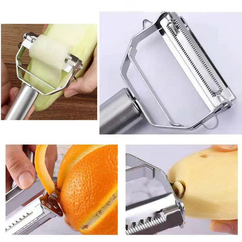 Pelador de cocina multifuncional, pelador de frutas y verduras, rebanador de patatas duradero de acero inoxidable, triturador doméstico, pelador de zanahorias