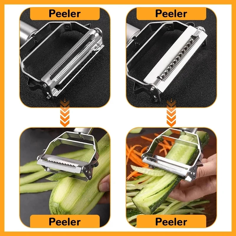 Pelador de cocina multifuncional, pelador de frutas y verduras, rebanador de patatas duradero de acero inoxidable, triturador doméstico, pelador de zanahorias