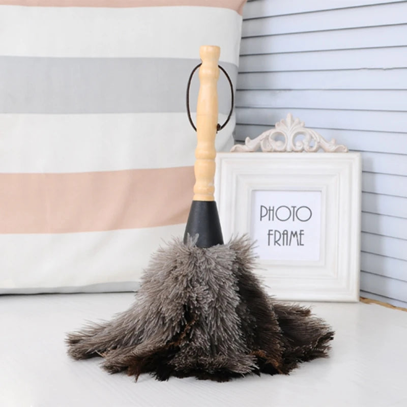 Plumeau en plumes d'autruche naturel avec manche en bois, brosse à poussière écologique, plumeau à main, fournitures de nettoyage