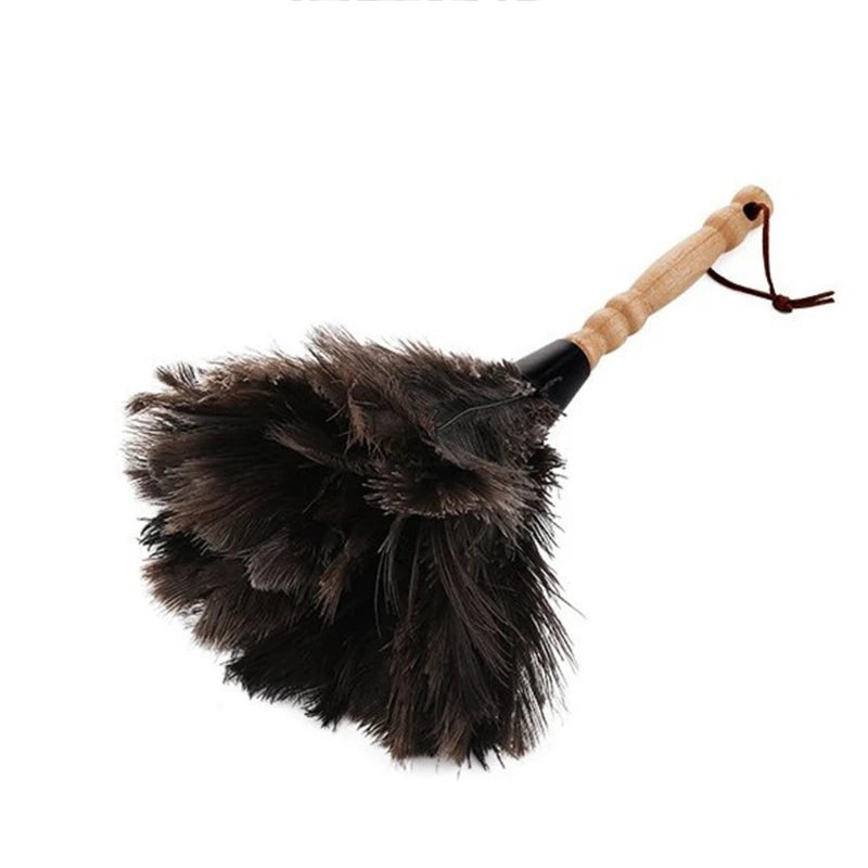 Natural Ostrich Feather Duster with Wood Handle Eco-Friendly Dust Brush Handheld Duster Cleaning Supplies