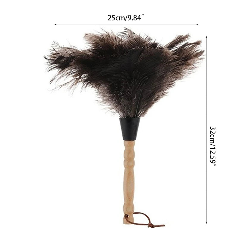 Natural Ostrich Feather Duster with Wood Handle Eco-Friendly Dust Brush Handheld Duster Cleaning Supplies