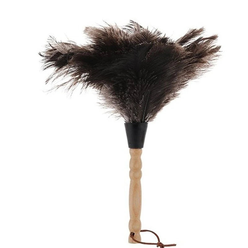 Natural Ostrich Feather Duster with Wood Handle Eco-Friendly Dust Brush Handheld Duster Cleaning Supplies