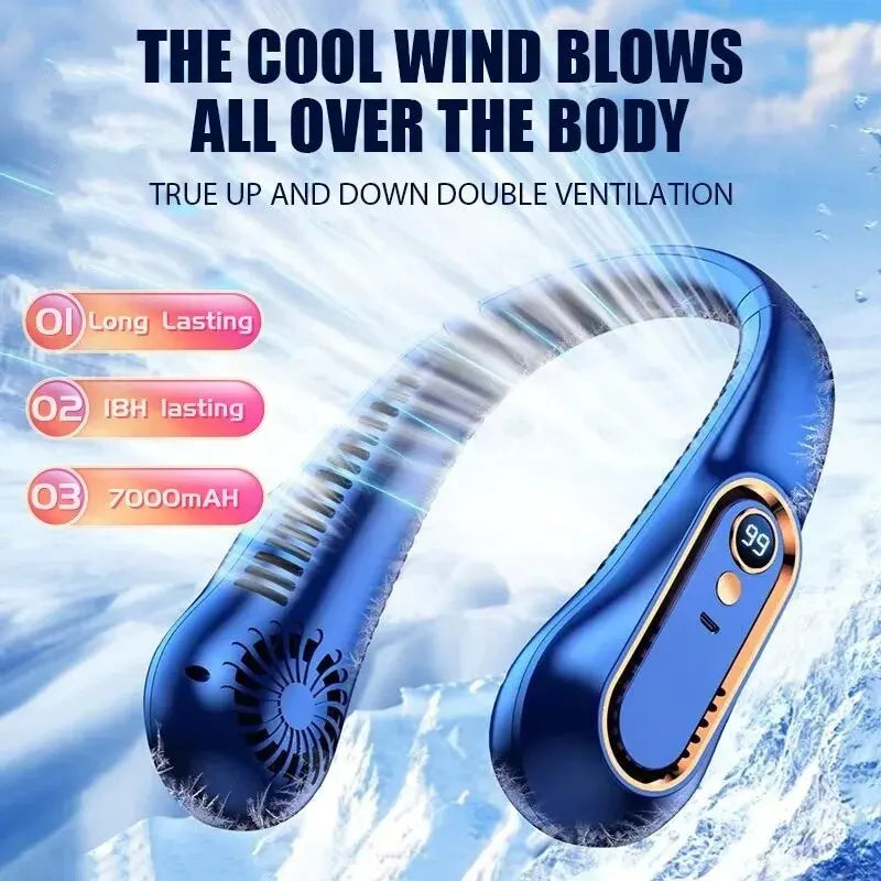 Mini ventilateur sans pales pour le cou, Ultra longue durée de vie, Portable, silencieux, paresseux, chargeur USB, pour étudiants, sport, bureau, affichage numérique, puissance 5 vitesses