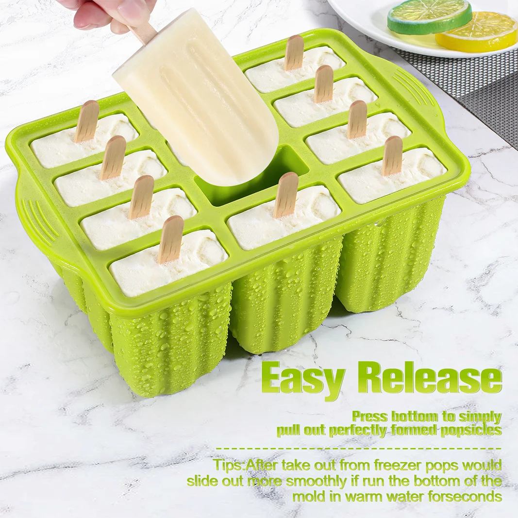 Ice Cream Molds Silicone with Wooden Sticks