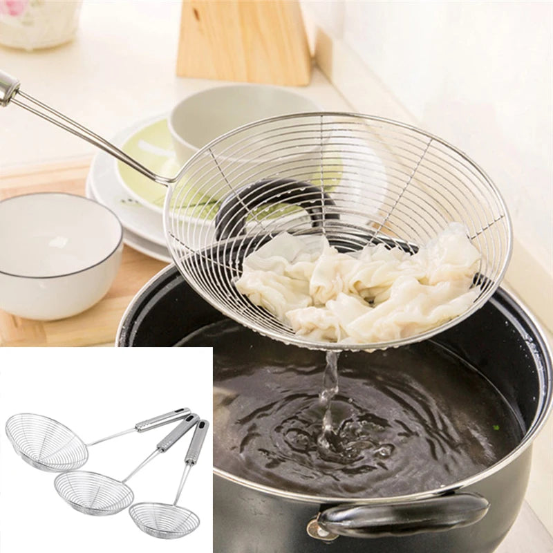 Oval Skimmer Stainless Steel Filter Mesh Oil Pot Food Filter Cookware Colander Fried Filter Kitchen Strainer Baking Cooking Tool