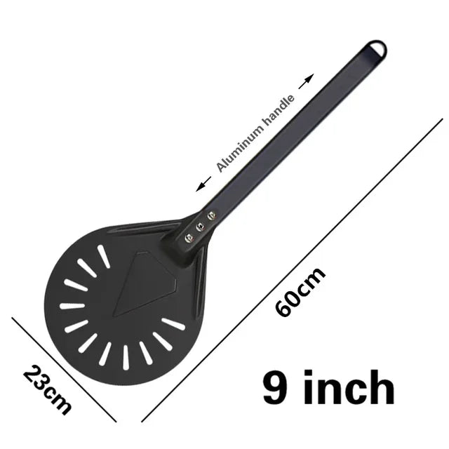 Pala giratoria para Pizza pequeña, herramienta redonda corta, mango de madera antideslizante, pala perforada de aluminio para Pizza de 7, 8 y 9 pulgadas