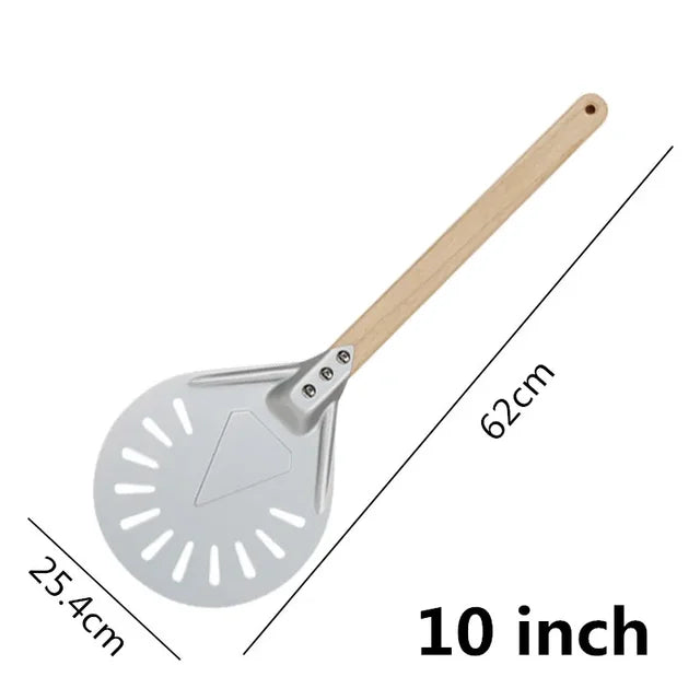 Pizza Turning small Pizza Peel Paddle Short round Tool Non Slip wooden Handle 7 8 9 inch Perforated Pizza Shovel Aluminum