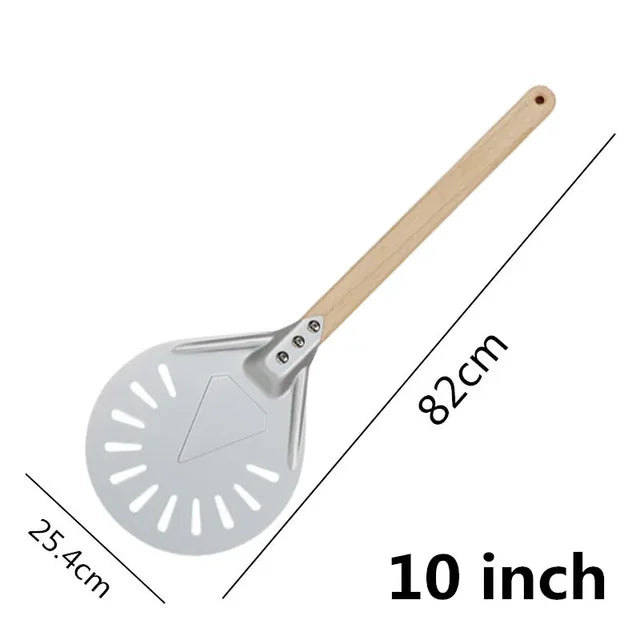 Pizza Turning small Pizza Peel Paddle Short round Tool Non Slip wooden Handle 7 8 9 inch Perforated Pizza Shovel Aluminum