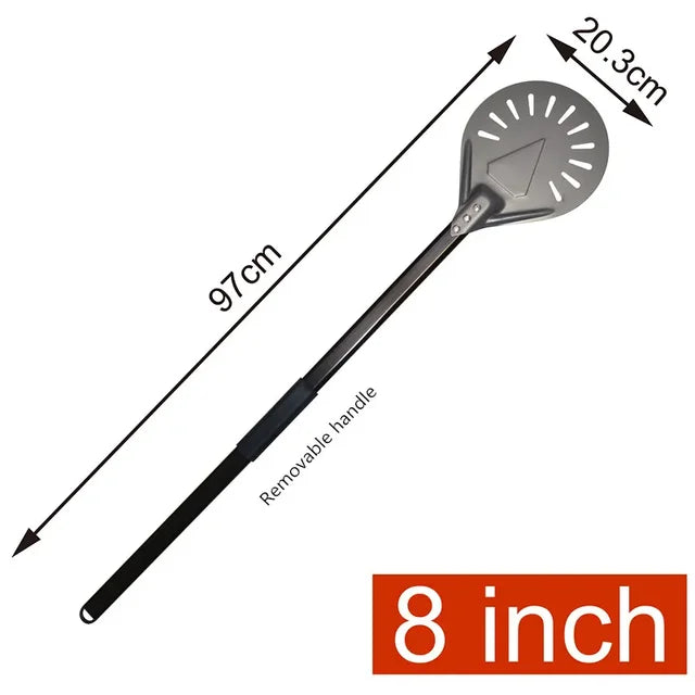 Pizza Turning small Pizza Peel Paddle Short round Tool Non Slip wooden Handle 7 8 9 inch Perforated Pizza Shovel Aluminum