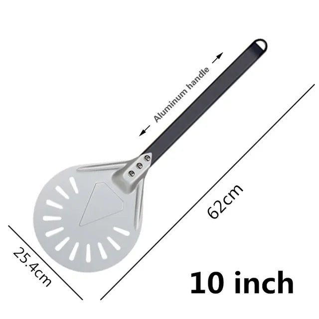 Pala giratoria para Pizza pequeña, herramienta redonda corta, mango de madera antideslizante, pala perforada de aluminio para Pizza de 7, 8 y 9 pulgadas