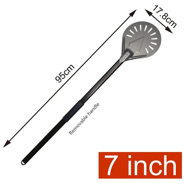 Pizza Turning small Pizza Peel Paddle Short round Tool Non Slip wooden Handle 7 8 9 inch Perforated Pizza Shovel Aluminum