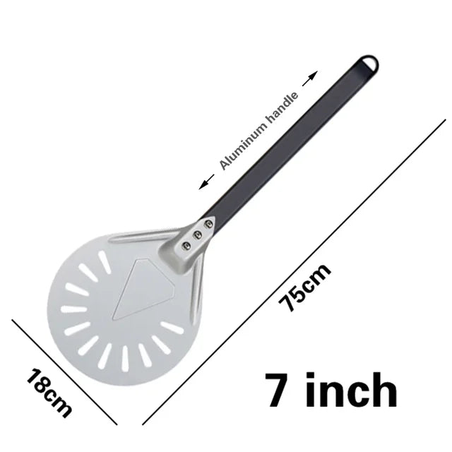 Pala giratoria para Pizza pequeña, herramienta redonda corta, mango de madera antideslizante, pala perforada de aluminio para Pizza de 7, 8 y 9 pulgadas