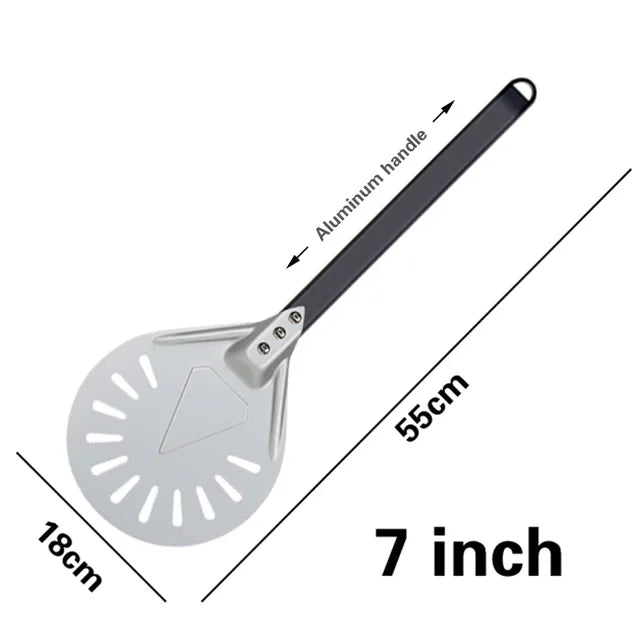 Pala giratoria para Pizza pequeña, herramienta redonda corta, mango de madera antideslizante, pala perforada de aluminio para Pizza de 7, 8 y 9 pulgadas