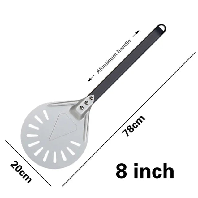 Pala giratoria para Pizza pequeña, herramienta redonda corta, mango de madera antideslizante, pala perforada de aluminio para Pizza de 7, 8 y 9 pulgadas