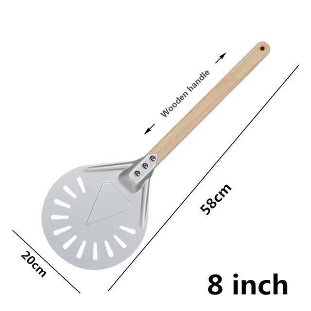 Pizza Turning small Pizza Peel Paddle Short round Tool Non Slip wooden Handle 7 8 9 inch Perforated Pizza Shovel Aluminum