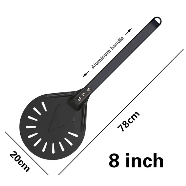 Pizza Turning small Pizza Peel Paddle Short round Tool Non Slip wooden Handle 7 8 9 inch Perforated Pizza Shovel Aluminum