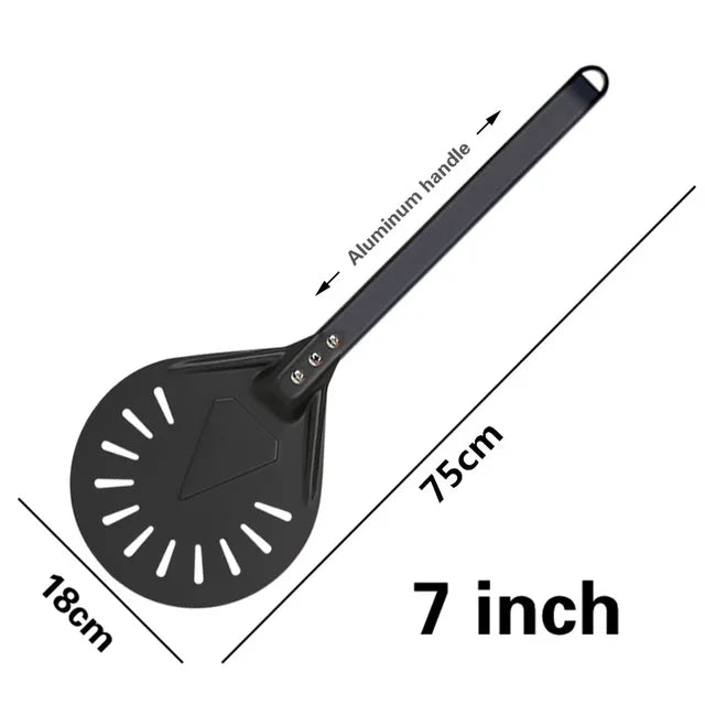 Pizza Turning small Pizza Peel Paddle Short round Tool Non Slip wooden Handle 7 8 9 inch Perforated Pizza Shovel Aluminum