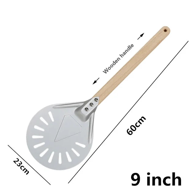 Pizza Turning small Pizza Peel Paddle Short round Tool Non Slip wooden Handle 7 8 9 inch Perforated Pizza Shovel Aluminum