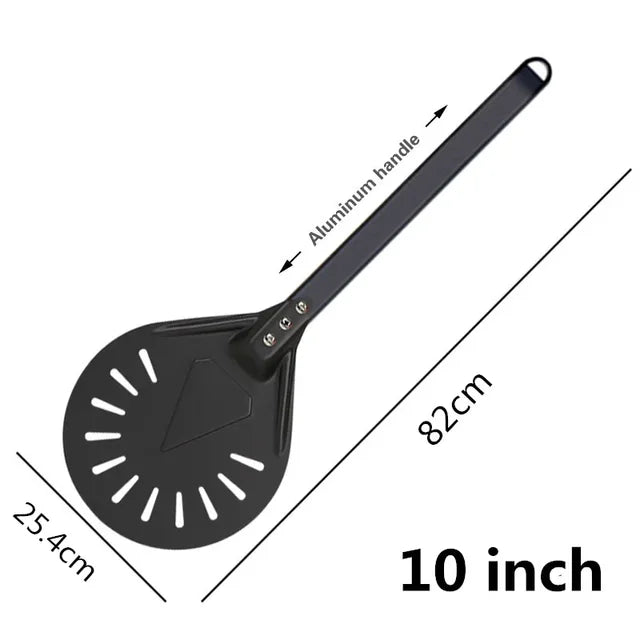 Pizza Turning small Pizza Peel Paddle Short round Tool Non Slip wooden Handle 7 8 9 inch Perforated Pizza Shovel Aluminum