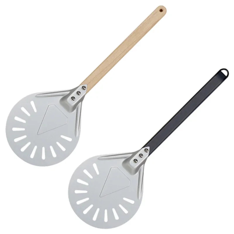 Pizza Turning small Pizza Peel Paddle Short round Tool Non Slip wooden Handle 7 8 9 inch Perforated Pizza Shovel Aluminum